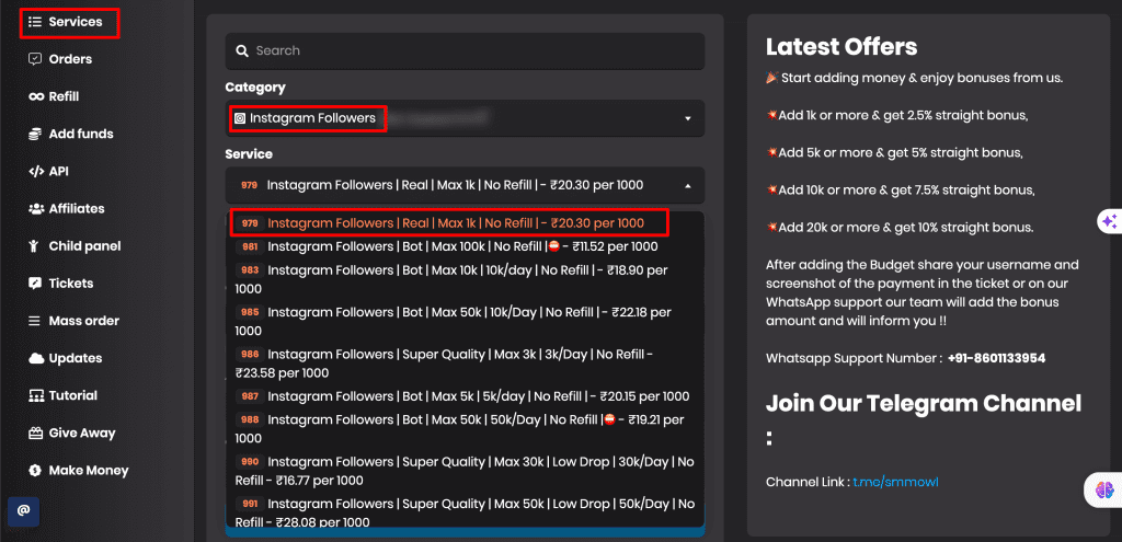Place new order SMM OWL